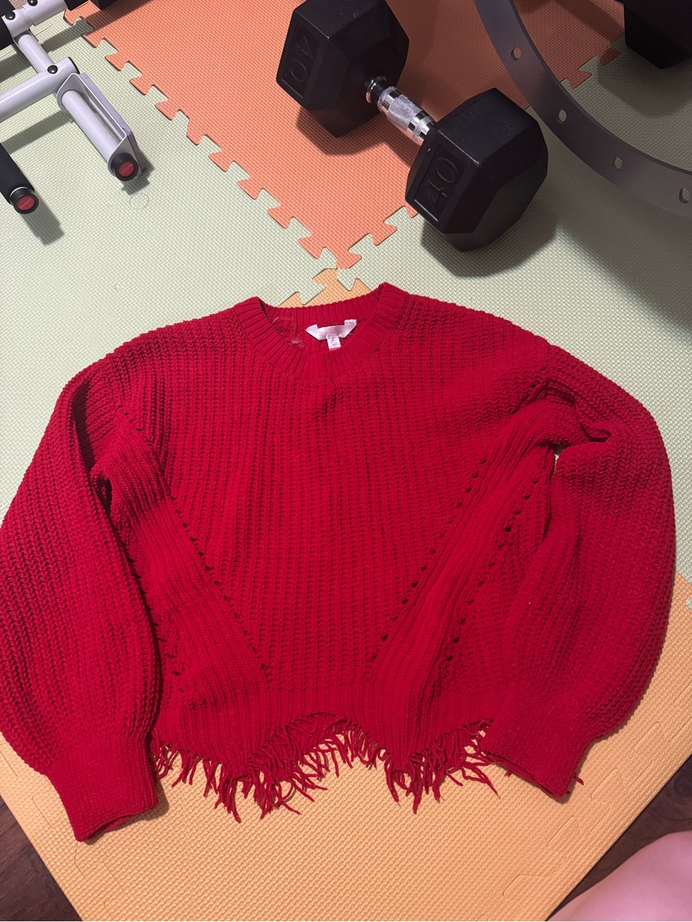 No Boundaries Red Distressed Crewneck Sweater